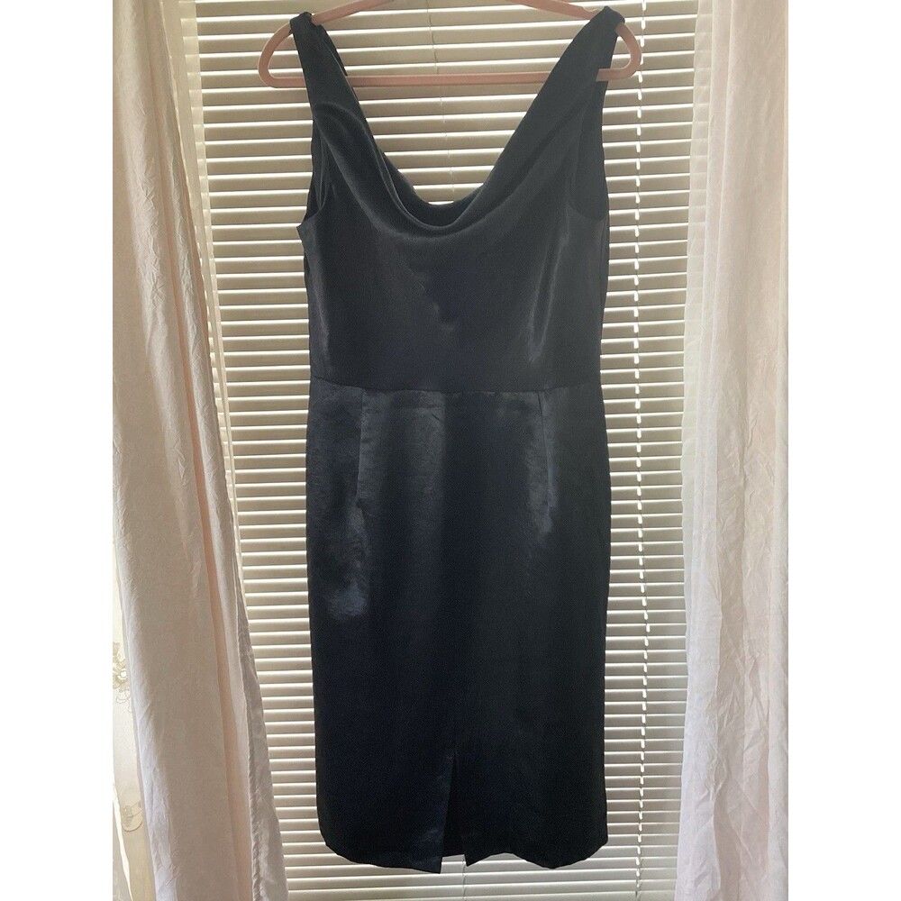 Maggy London  Black  Satin Off the Shoulders Sheath Dress-Size 16-Lined